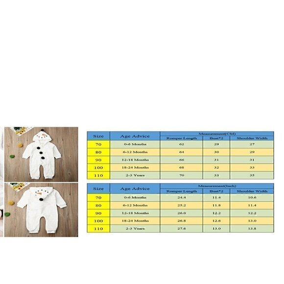 NWT - Hooded Jumpsuit Toddler Long Sleeve Snowman with Zipper - 12-18M (90) - Picture 3 of 4